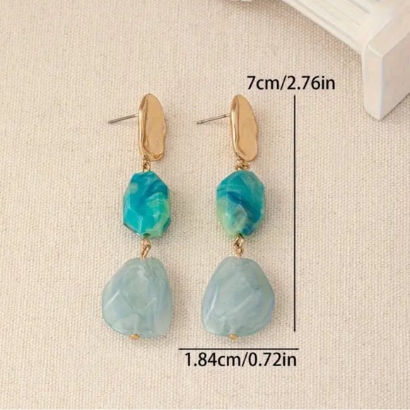 Ocean Earrings - Two tone Blue Resin and Gold Earrings - NEW - Picture 4 of 4